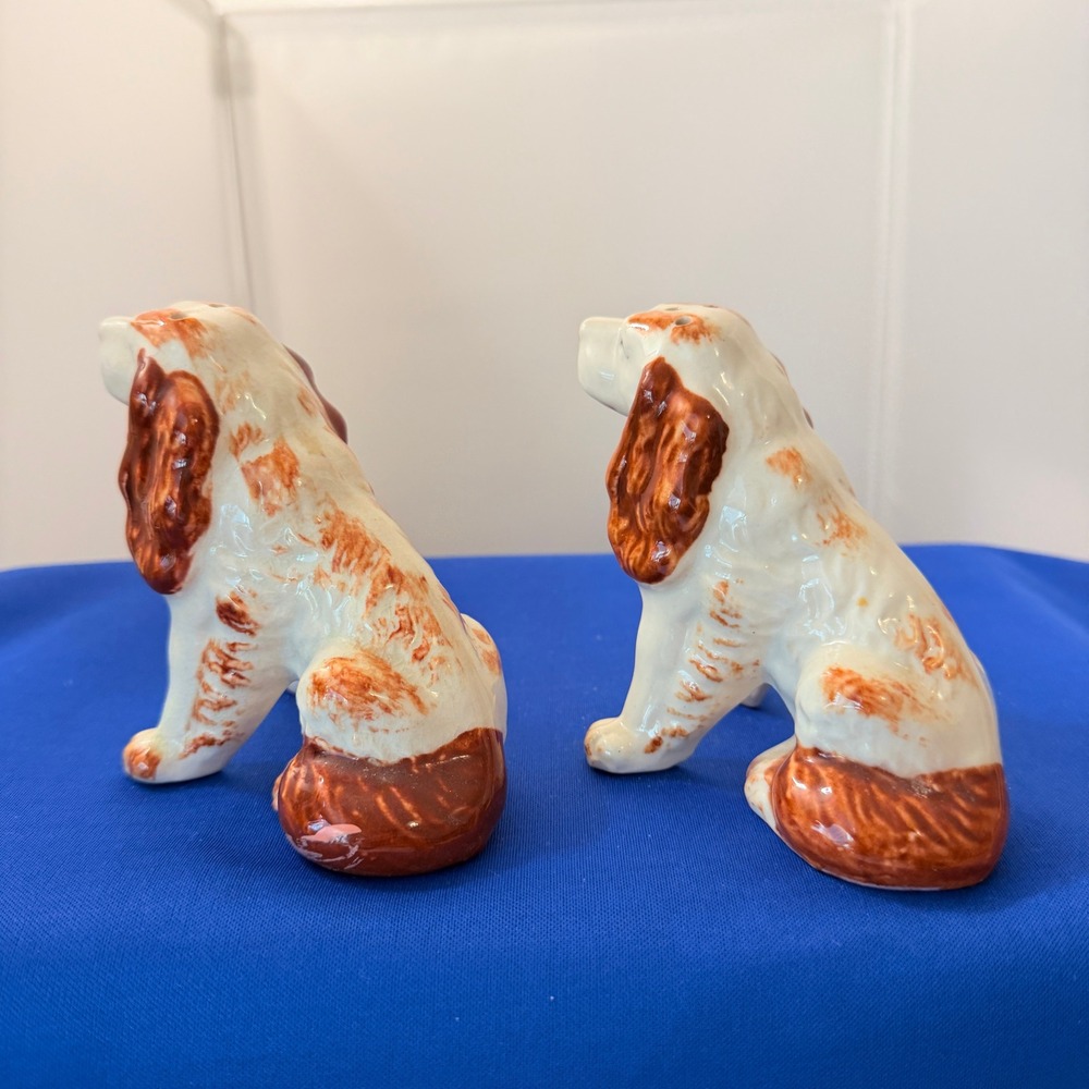 Vintage Spaniel Dog Salt and Pepper Shakers Ceramic Japan Brown White #2936 - Picture 9 of 13